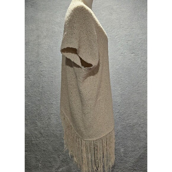 Handwoven Womens Cardigan Poncho Kimono OS Beige Fringe Coastal Boho Lagenlook - Picture 7 of 10